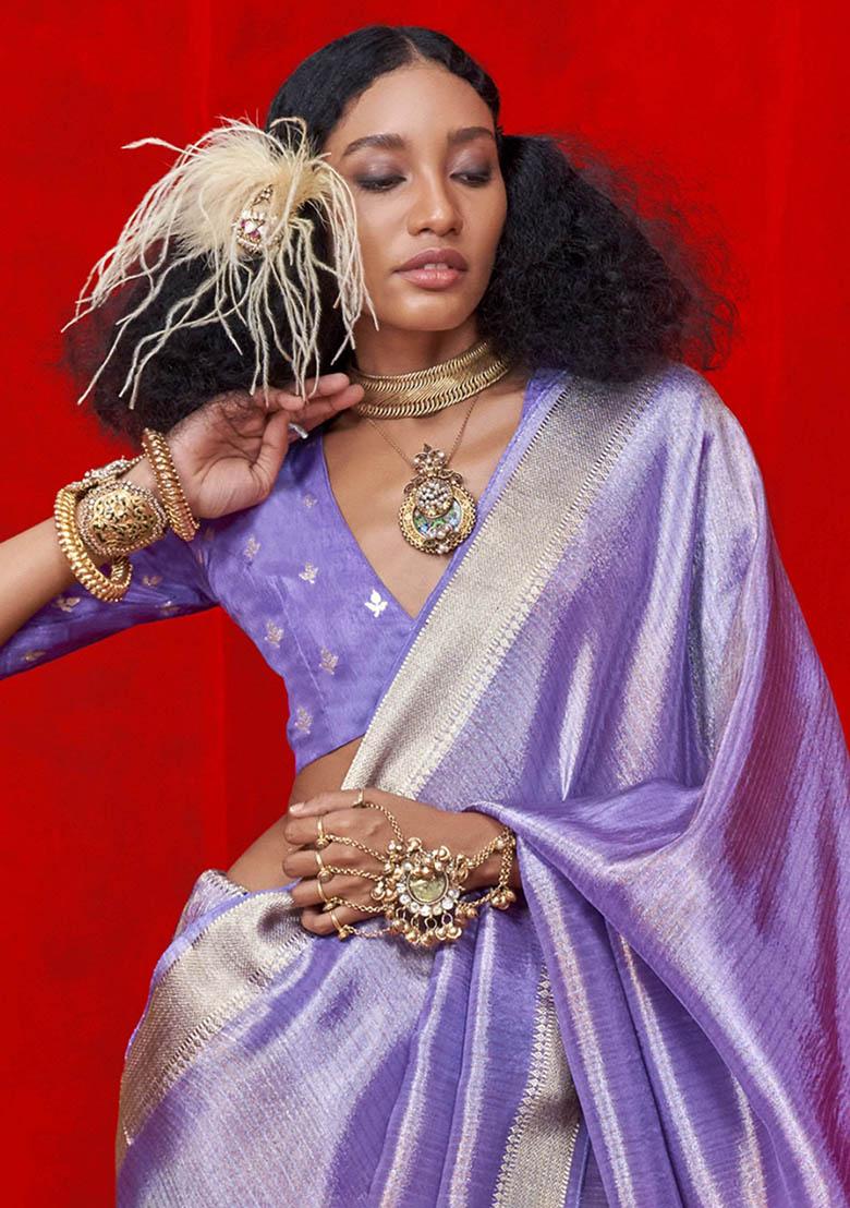 Purple Zari Weaving Silk Sarees