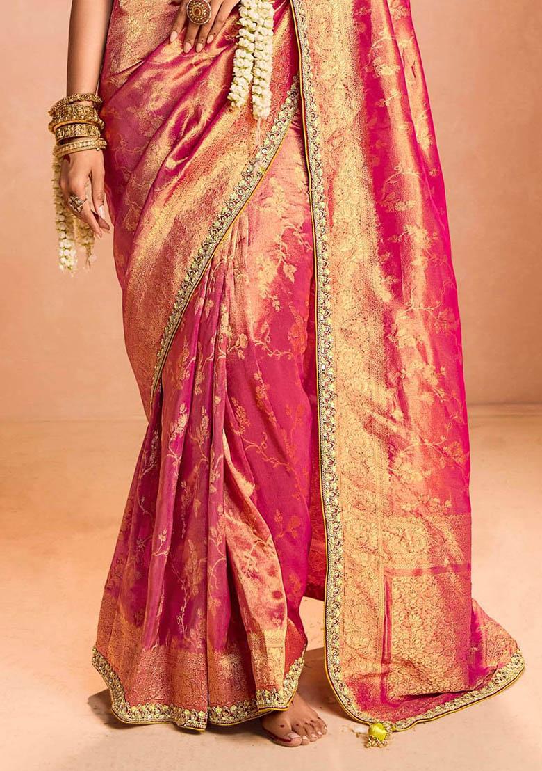 Red Zari Weaving Silk Sarees