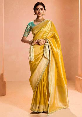 Yellow Zari Weaving Silk Sarees