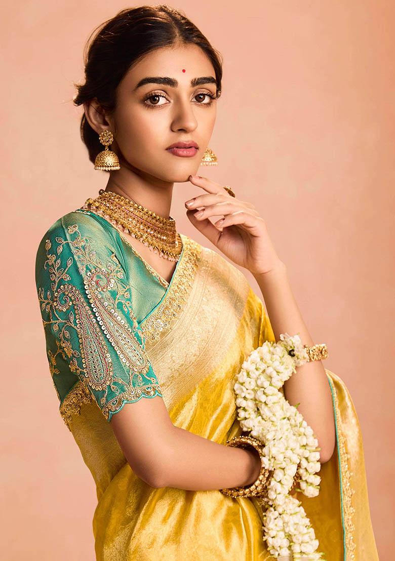 Yellow Zari Weaving Silk Sarees