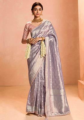 Purple Zari Weaving Silk Sarees