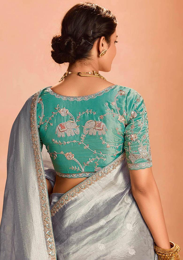 Grey Zari Weaving Silk Sarees