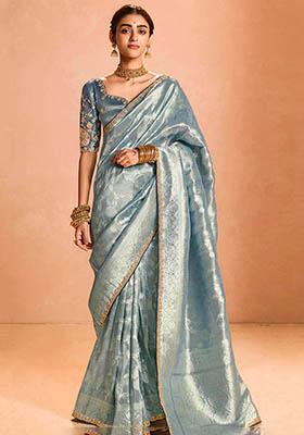 Blue Zari Weaving Silk Sarees