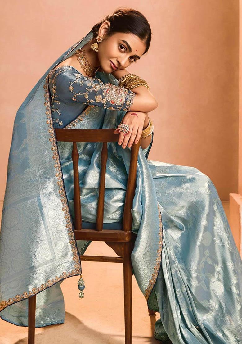 Blue Zari Weaving Silk Sarees