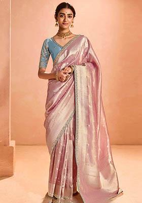 Pink Zari Weaving Silk Sarees