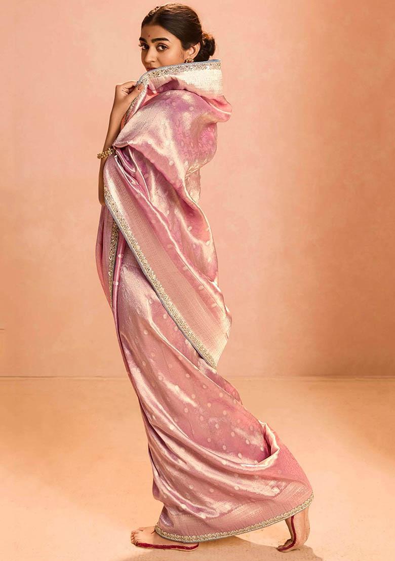 Pink Zari Weaving Silk Sarees