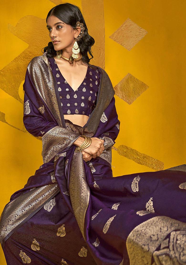 Purple Zari Weaving Silk Sarees