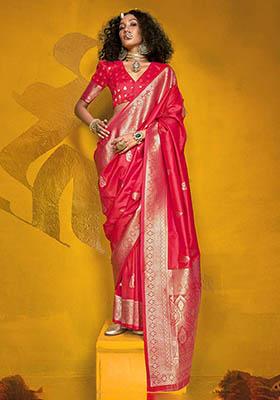 Pink Zari Weaving Silk Sarees