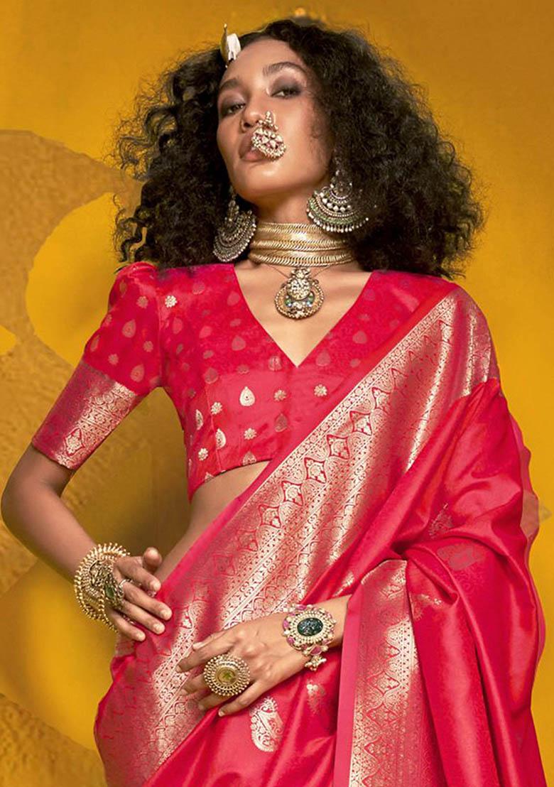 Pink Zari Weaving Silk Sarees