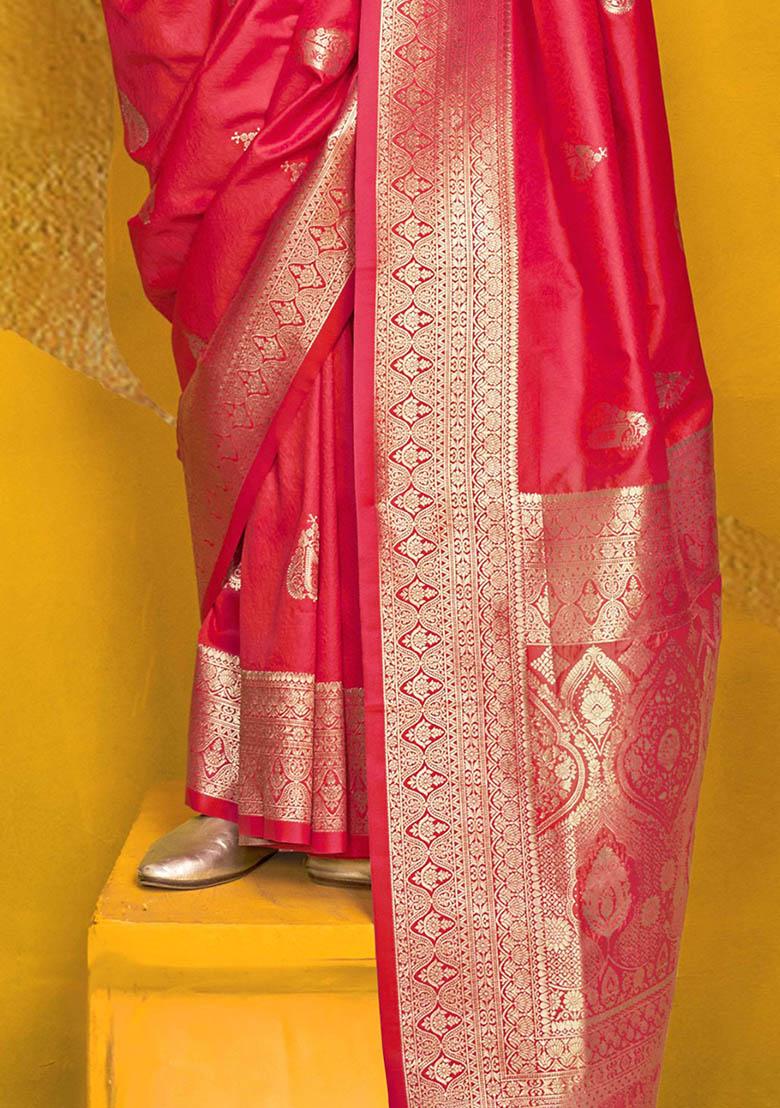 Pink Zari Weaving Silk Sarees