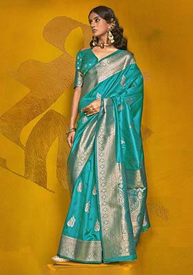 Blue Zari Weaving Silk Sarees