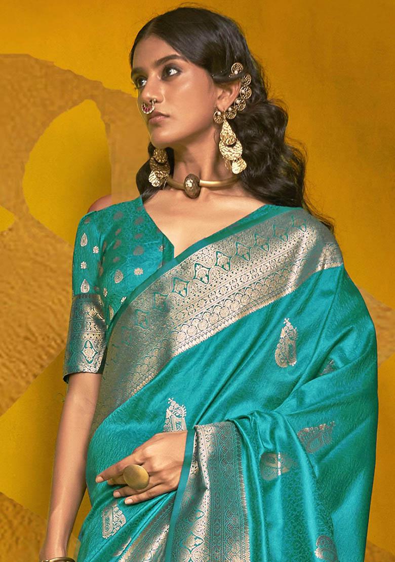 Blue Zari Weaving Silk Sarees