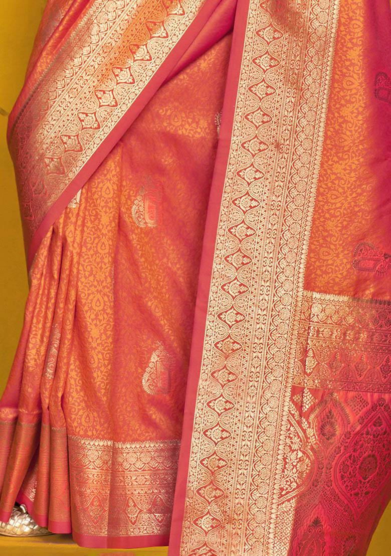 Orange Zari Weaving Silk Sarees