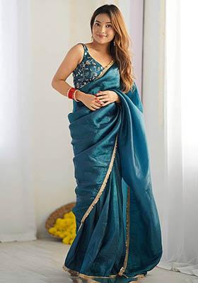 Blue Embroidered Tissue Silk Sarees