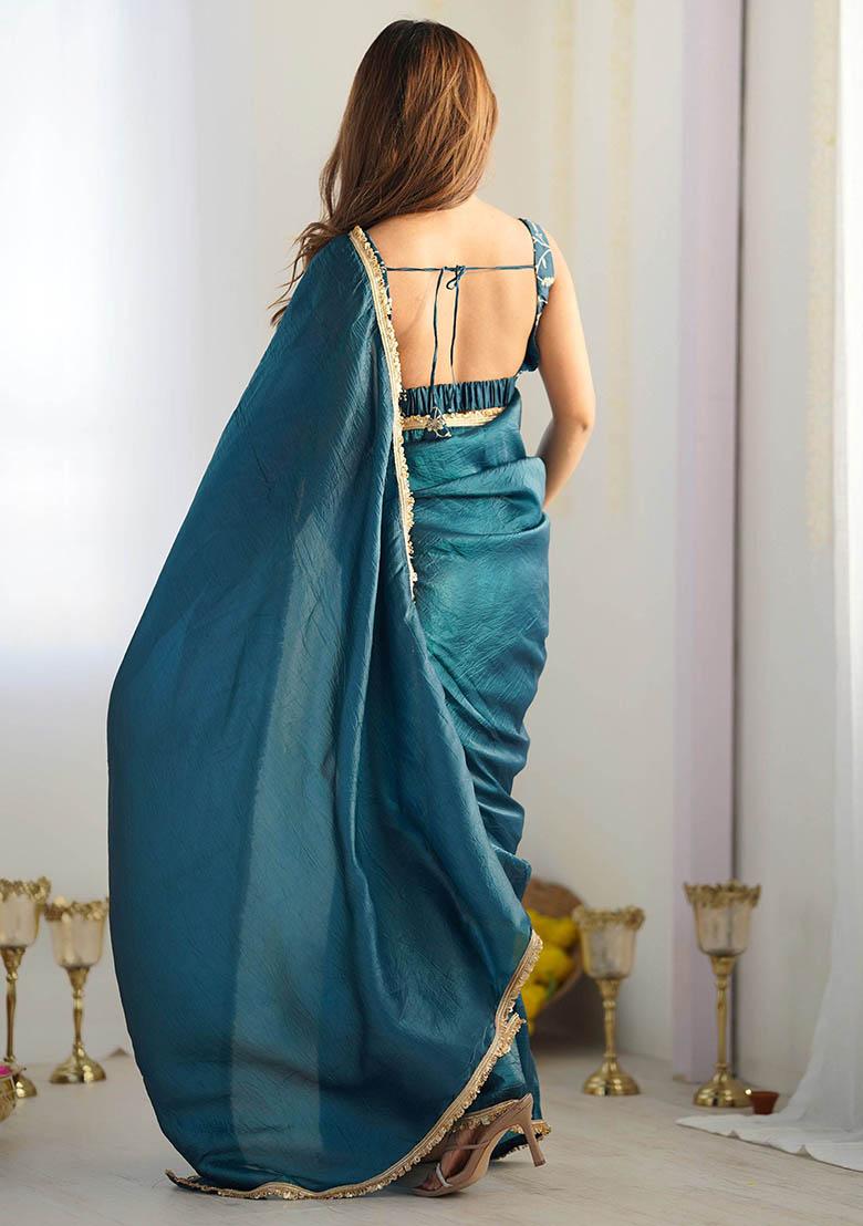 Blue Embroidered Tissue Silk Sarees