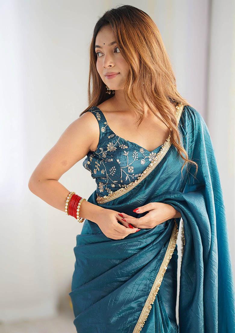 Blue Embroidered Tissue Silk Sarees