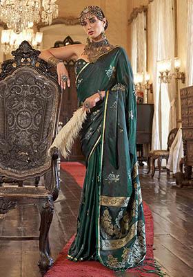 Green Zari Weaving Satin Sarees