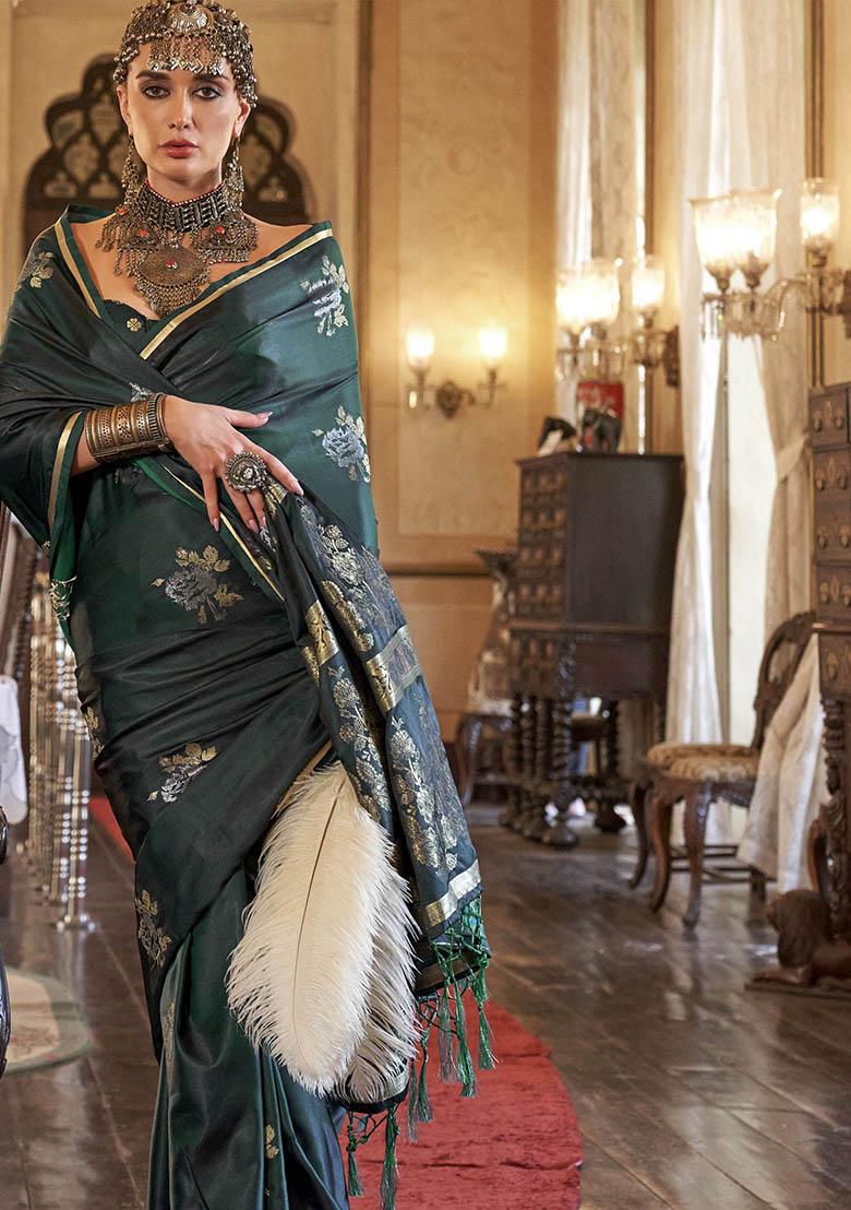 Green Zari Weaving Satin Sarees