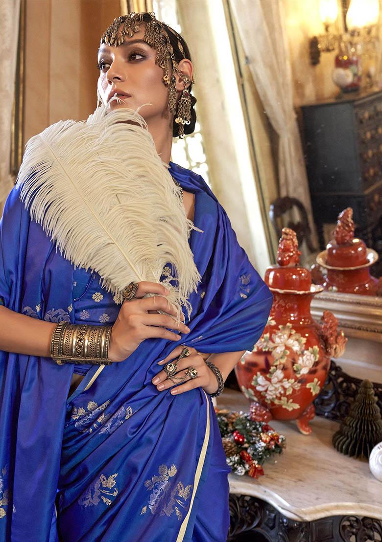 Blue Zari Weaving Satin Sarees
