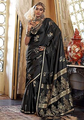 Black Zari Weaving Satin Sarees