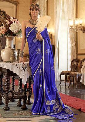 Blue Zari Weaving Satin Sarees