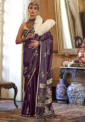 Purple Zari Weaving Satin Sarees