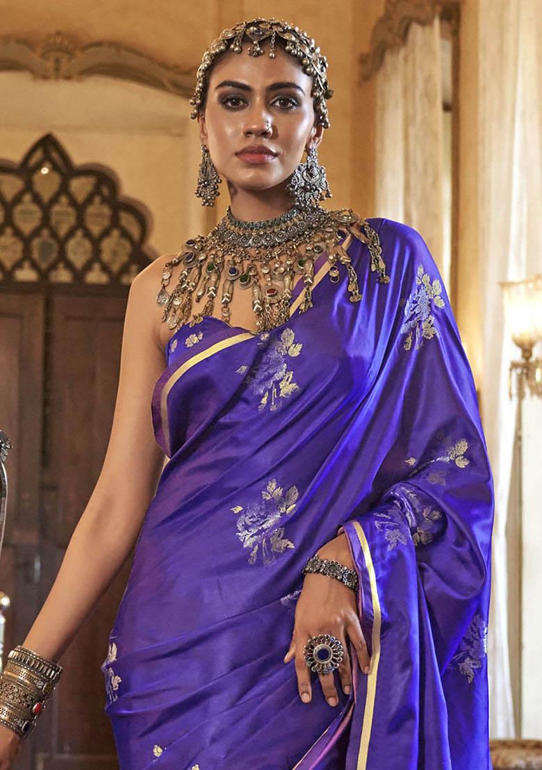 Purple Zari Weaving Satin Sarees