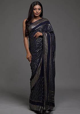 Navy Blue Sequin Embroidered Georgette Sarees