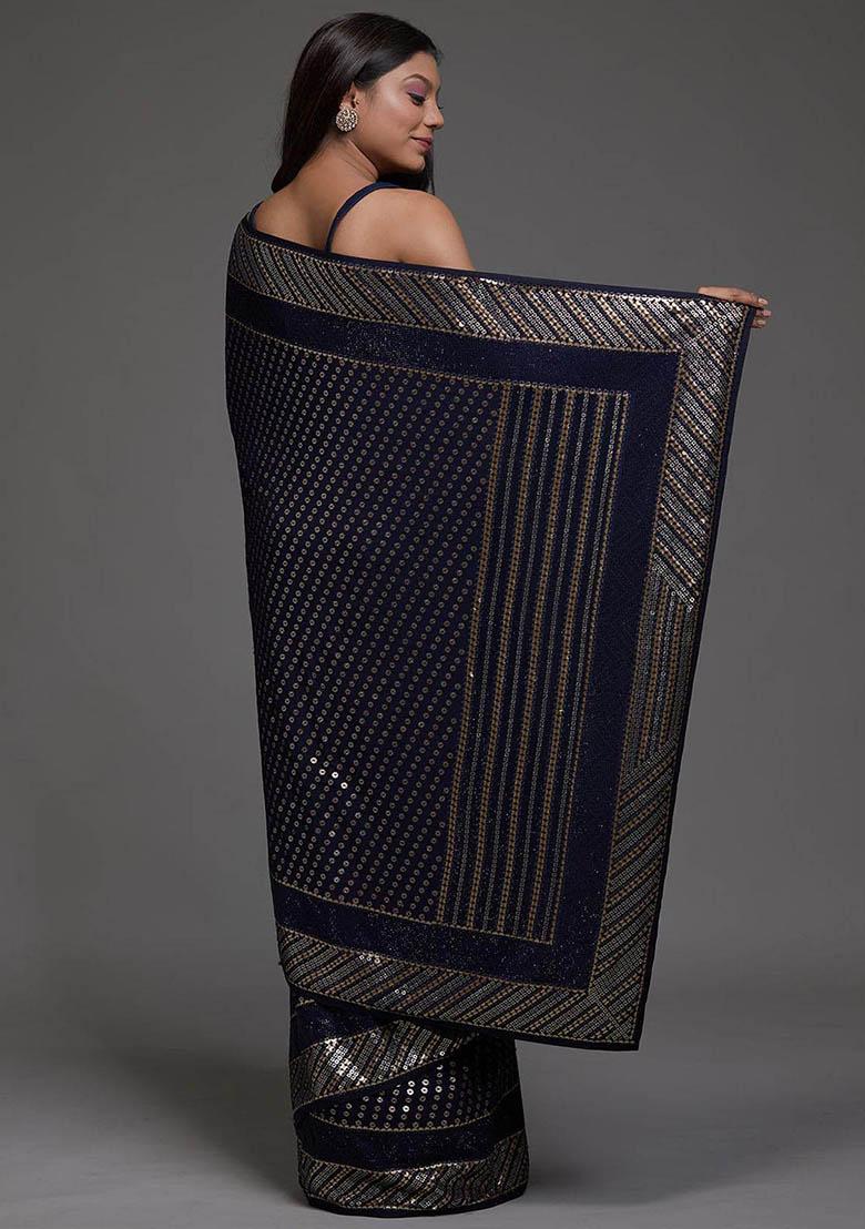 Navy Blue Sequin Embroidered Georgette Sarees