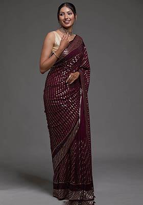 Maroon Sequin Embroidered Georgette Sarees