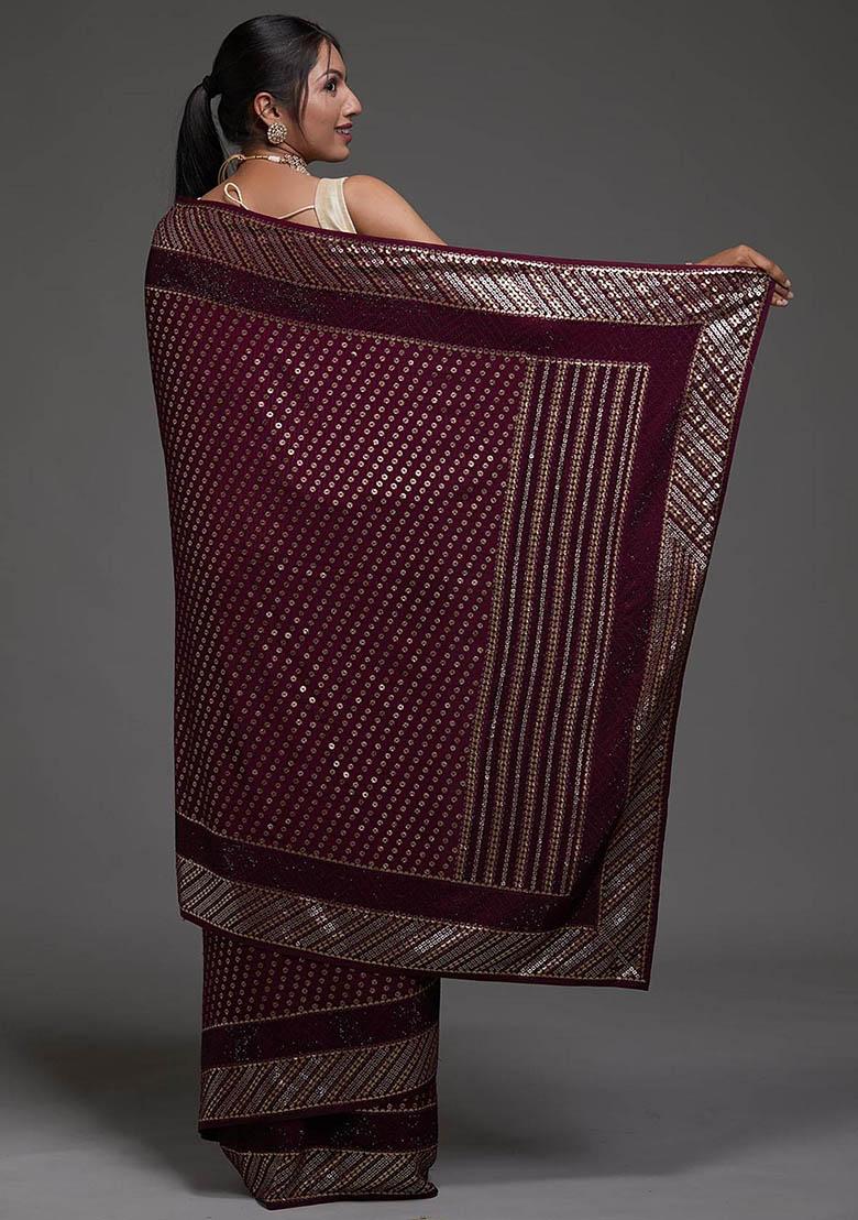 Maroon Sequin Embroidered Georgette Sarees