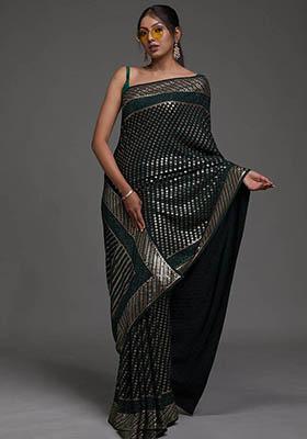 Green Sequin Embroidered Georgette Sarees
