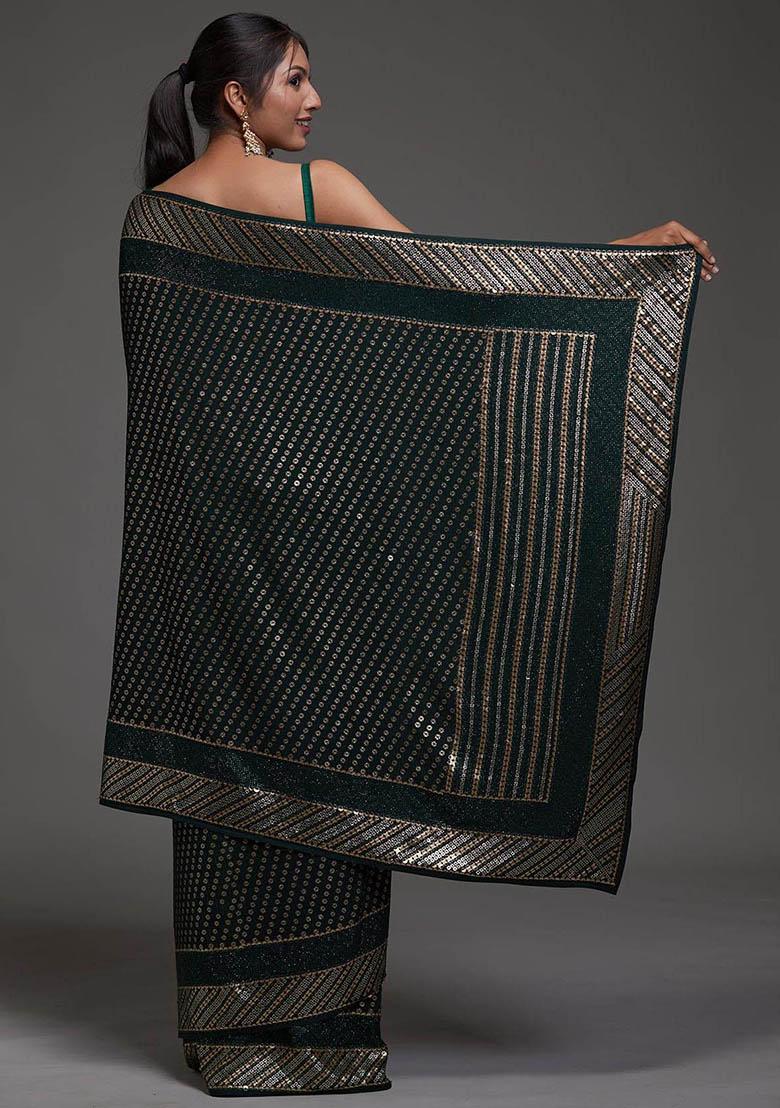 Green Sequin Embroidered Georgette Sarees