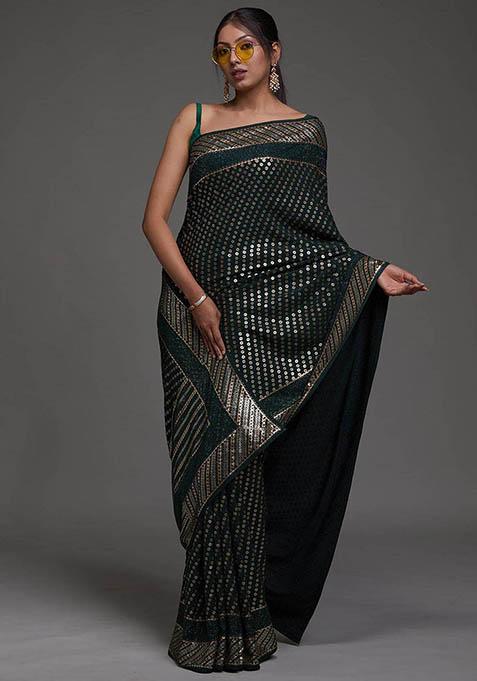 Green Sequin Embroidered Georgette Sarees