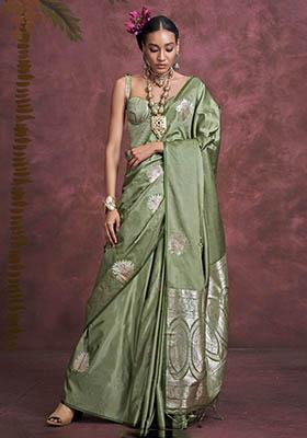 Green Zari Weaving Banarasi Silk  Sarees