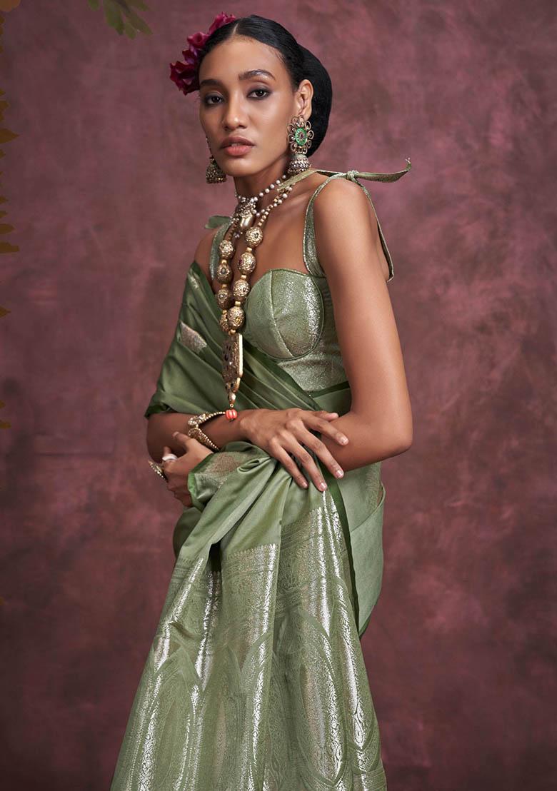 Green Zari Weaving Banarasi Silk  Sarees