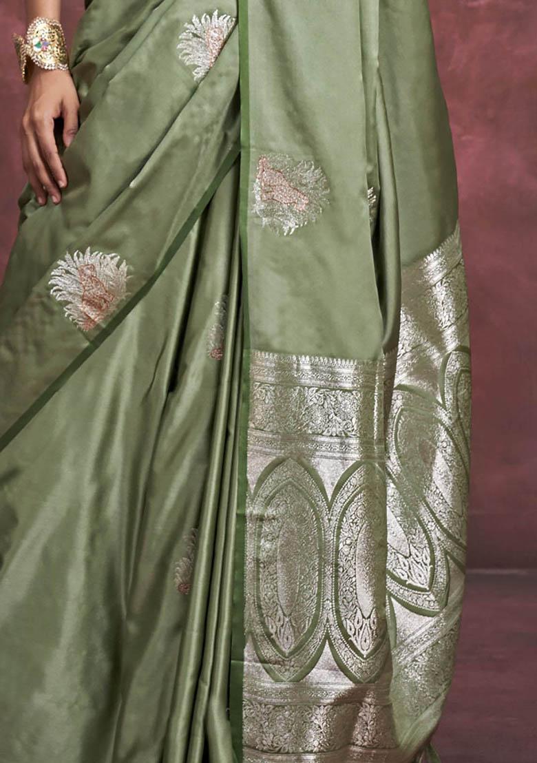 Green Zari Weaving Banarasi Silk  Sarees