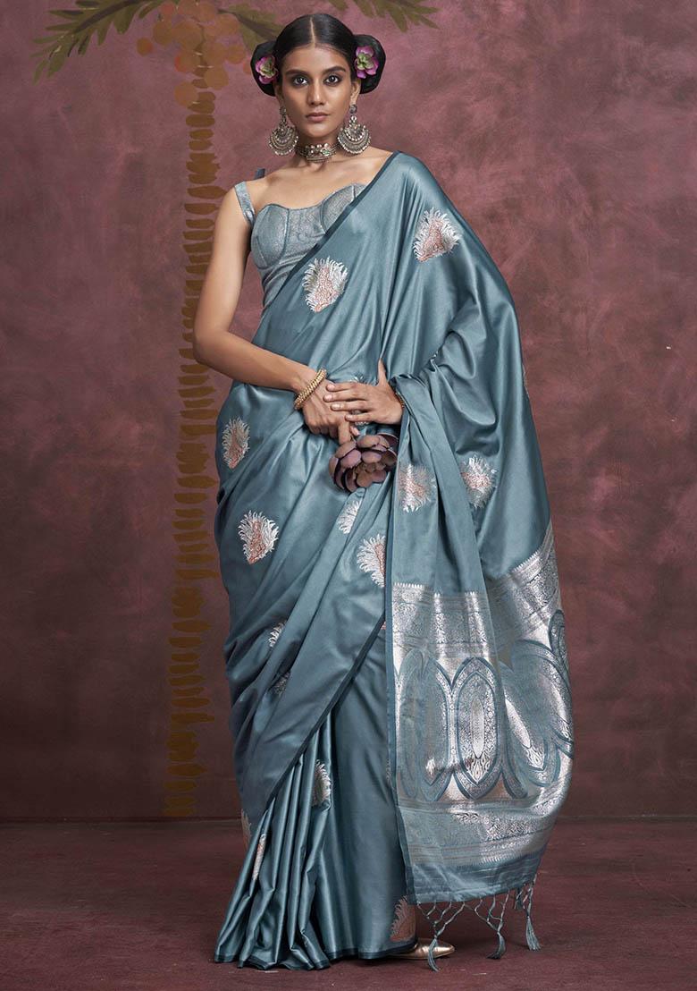Blue Zari Weaving Silk Sarees
