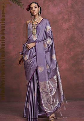 Purple Zari Weaving Silk Sarees