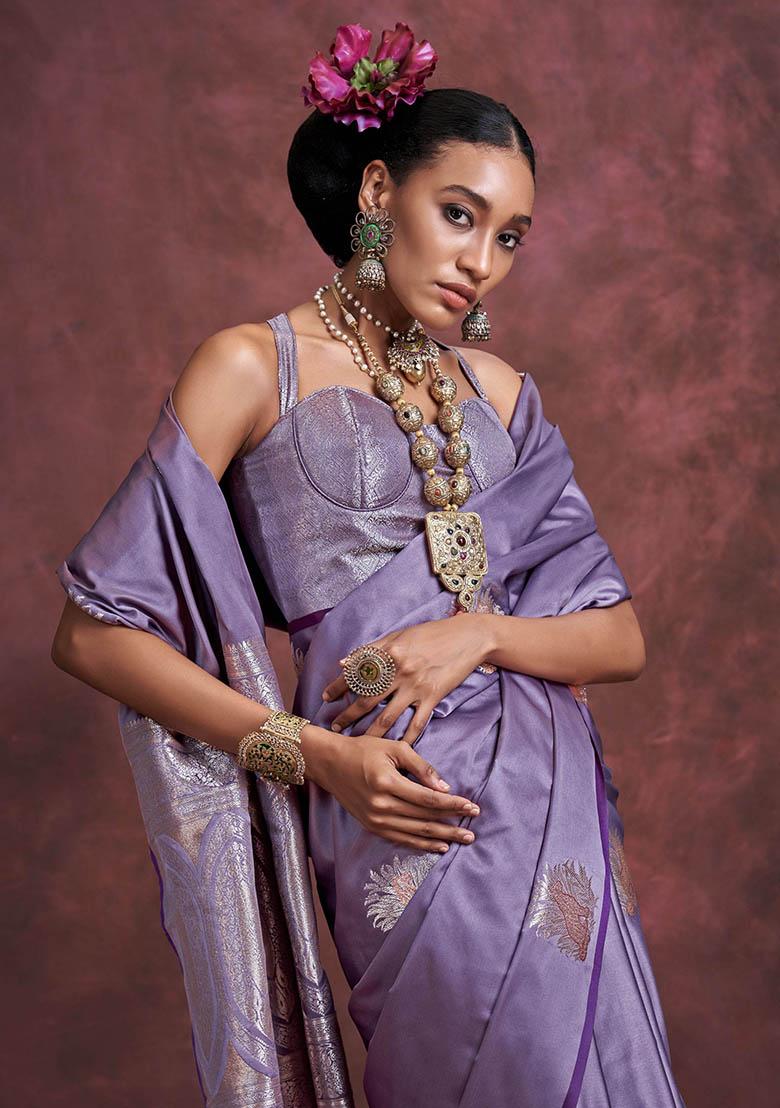 Purple Zari Weaving Silk Sarees
