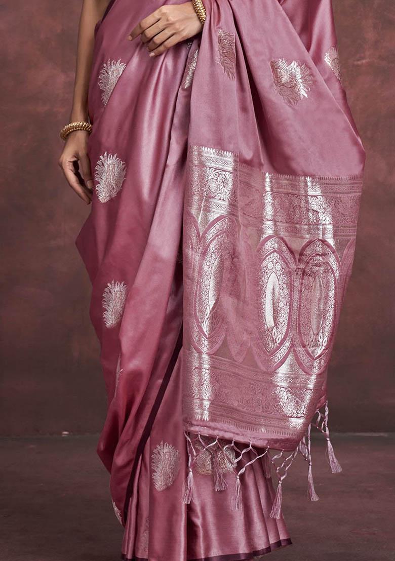Pink Zari Weaving Silk Sarees