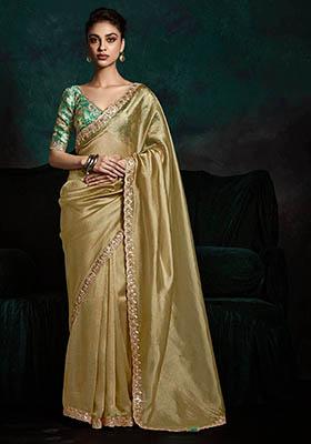 Golden Printed Tissue Silk Sarees