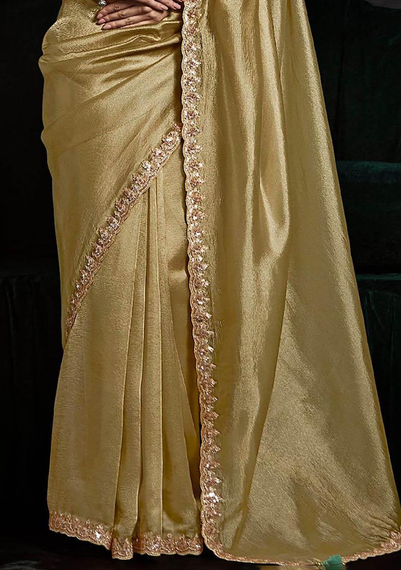 Golden Printed Tissue Silk Sarees