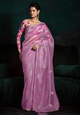 Pink Embroidered Tissue Silk Sarees