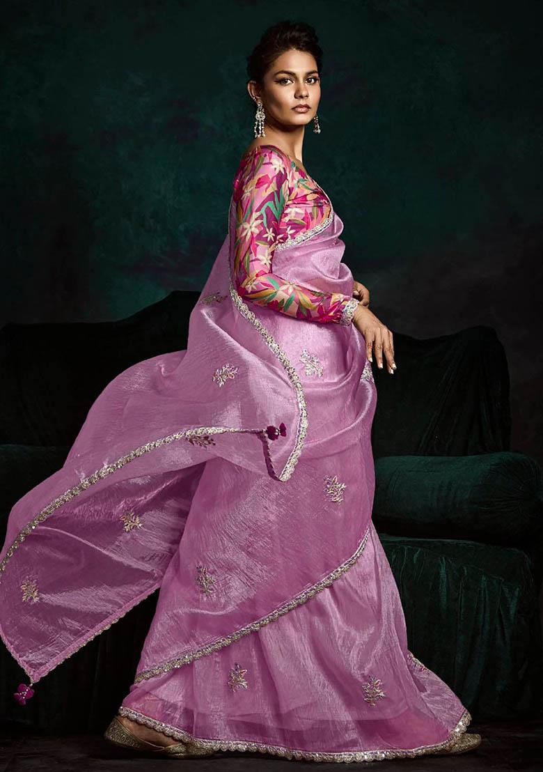 Pink Embroidered Tissue Silk Sarees