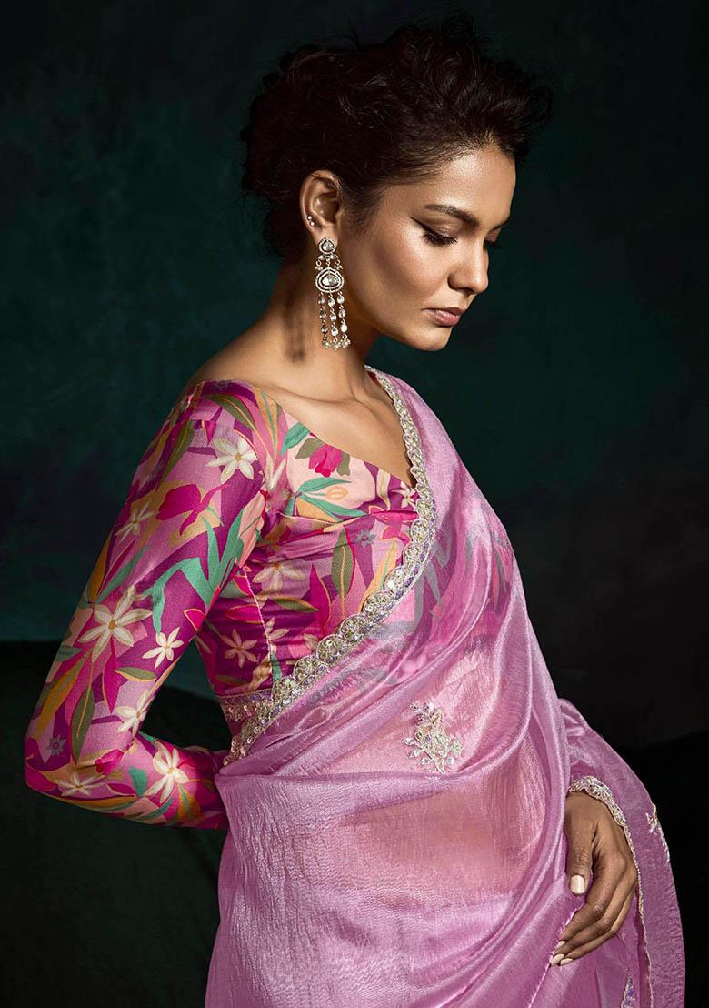 Pink Embroidered Tissue Silk Sarees