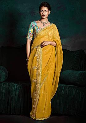Yellow Embroidered Silk Sarees