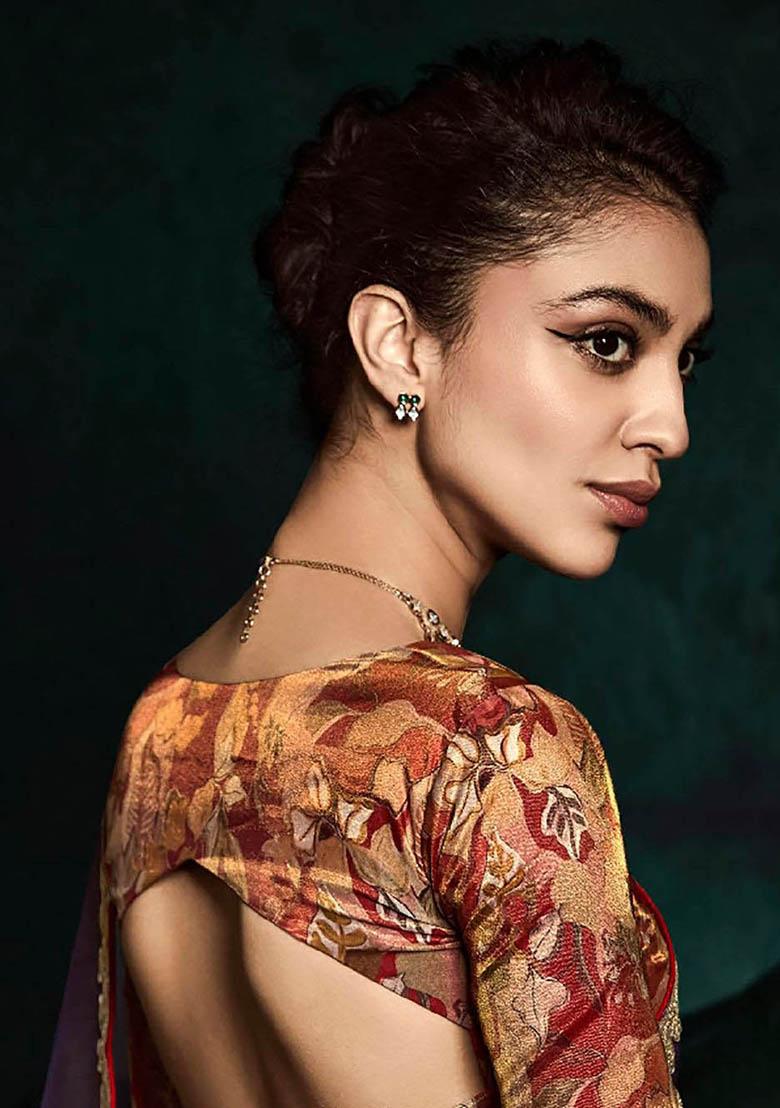 Brown Embroidered Tissue Silk Sarees