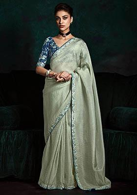 Green Embroidered Tissue Silk Sarees