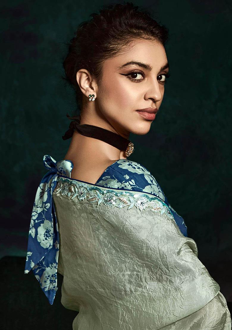 Green Embroidered Tissue Silk Sarees